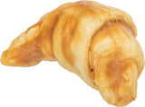 Blätterteigcroissant mit goldbrauner Kruste, leicht gebogen und ohne sichtbaren Belag.
