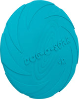 Runde, blaue Scheibe mit der Aufschrift "DOG-O-SOAR JR.", spiralartiges Muster auf der Oberfläche.