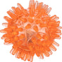 Transparenter orangefarbener Ball mit vielen stachelartigen Spitzen, gleichmäßig verteilt.