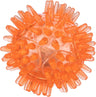 Transparenter orangefarbener Ball mit vielen stachelartigen Spitzen, gleichmäßig verteilt.