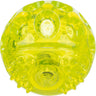 Gelber, transparent glänzender Ball mit Noppen und strukturierten Oberflächen, glatt und rund.