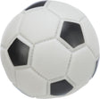 Schwarz-weißer Fußball mit klassischem Fünfeck- und Sechseckmuster, nah aufgenommen.