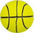 Gelber Ball mit schwarzen Linien, die das Muster eines Basketballs bilden, auf weißem Hintergrund.
