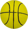 Gelber Basketball mit schwarzen Linien auf strukturiertem Untergrund sichtbar.