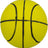 Gelber Basketball mit schwarzen Linien auf strukturiertem Untergrund sichtbar.