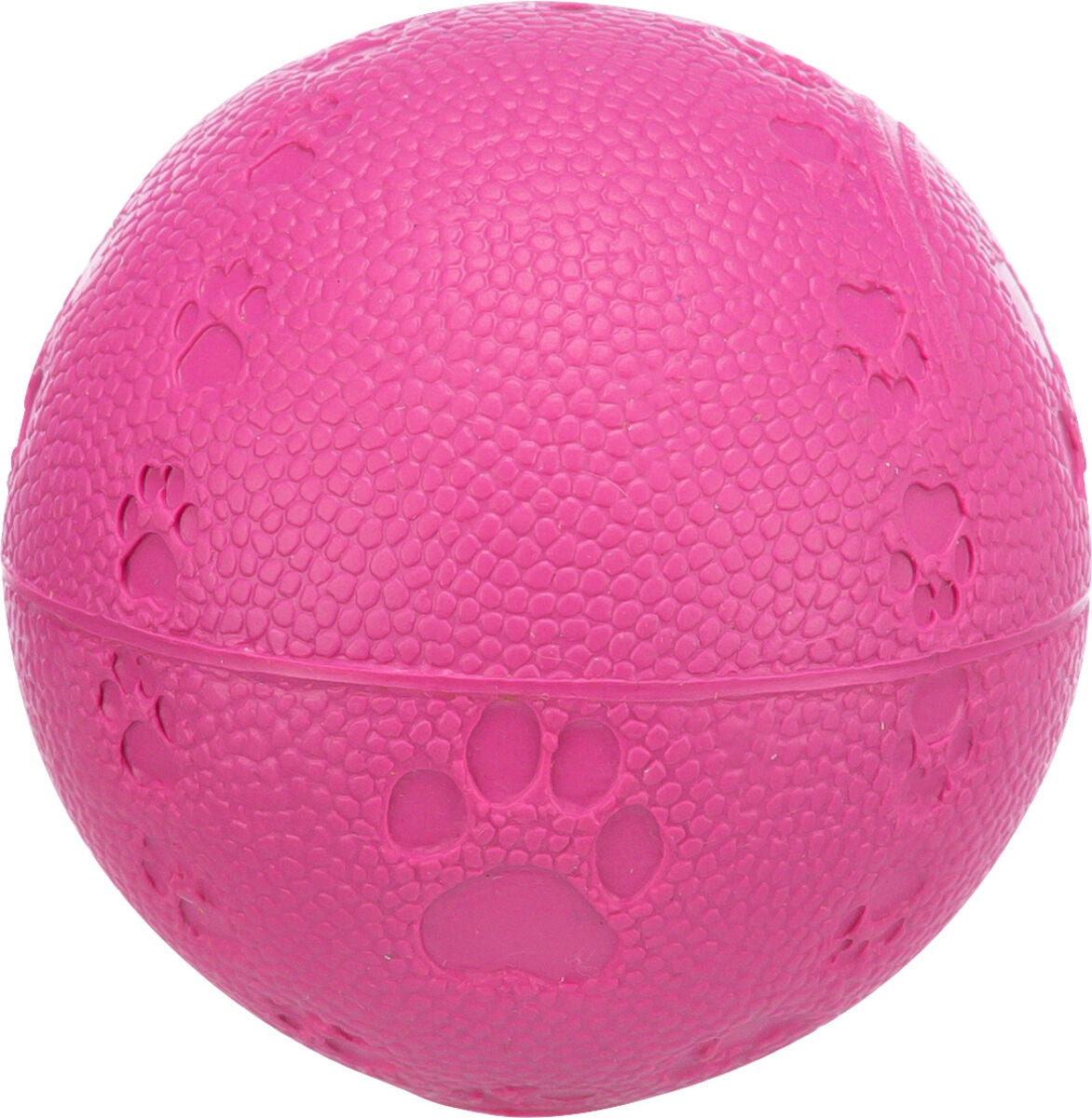 Runder, pinker Ball mit strukturierter Oberfläche und eingearbeiteten Pfotenabdrücken.