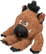 Braunes, plüschiges Spielzeug in Tierform mit schwarzen Details und aufgenähtem Gesichtsausdruck.