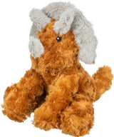 Plüschspielzeug in Form eines Tieres mit braunem Fell und grauen Ohren, weich und flauschig gestaltet.