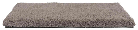 Rechteckige, graue, flauschige Matte mit strukturierter Oberfläche, die weich und dick erscheint.