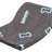 Graue Decke mit hellblauen Knochenmustern und Wort "Woof", aufgerollt dargestellt.