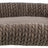 Rechteckiges, braunes Bett mit geflochtenem Design und weichem, gepolstertem Inneren.