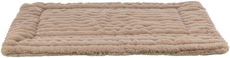 Beigefarbige, flauschige rechteckige Matte mit wellenförmiger Struktur auf der Oberfläche.