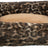 Rechteckiges Katzenbett mit Leopardenmuster, weichem, cremefarbenem Innenkissen und flauschigem Rand.