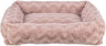 Rechteckiges, hellrosa Hundebett mit weicher, plüschiger Oberfläche und leicht erhöhtem Rand.