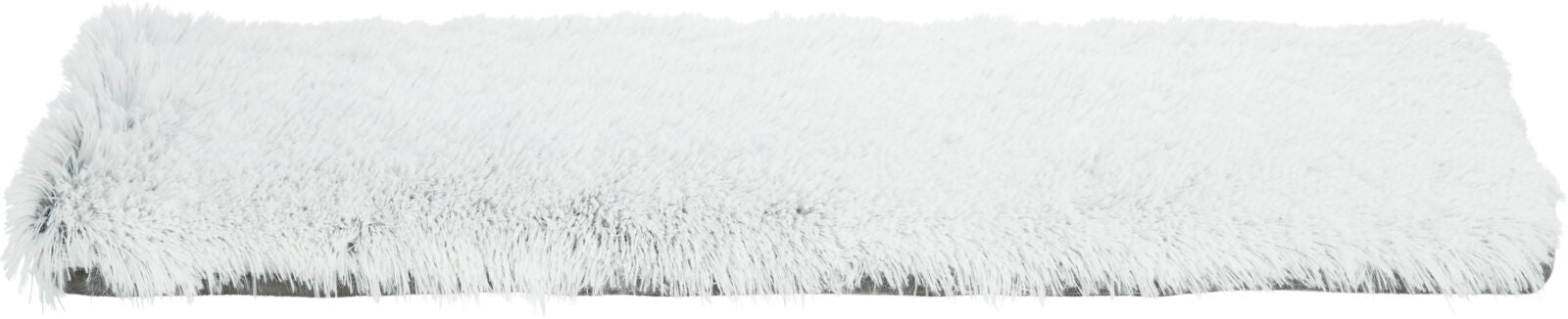 Weiße, flauschige Matte mit langen Fasern in rechteckiger Form, auf weißem Hintergrund.
