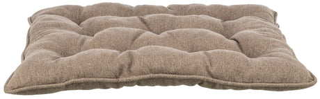 Rechteckiges, gepolstertes Kissen in beige mit texturierter Oberfläche und sichtbaren Nähten.