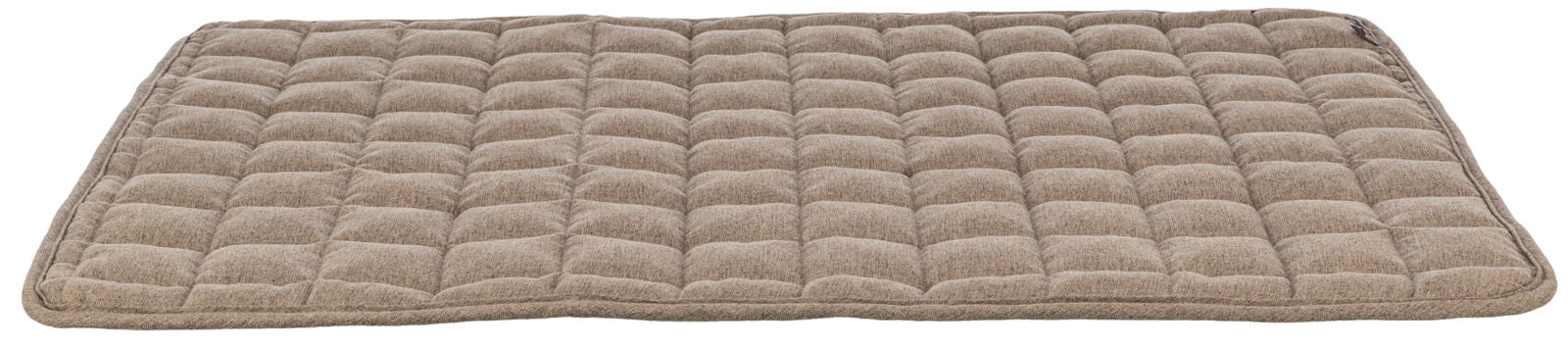 Beigefarbene, gepolsterte Matte mit gestepptem Karomuster in rechteckiger Form auf weißem Hintergrund.