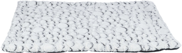 Flache matte Oberfläche mit kreisförmigem, flauschigem Muster in weiß und grauem Farbton.