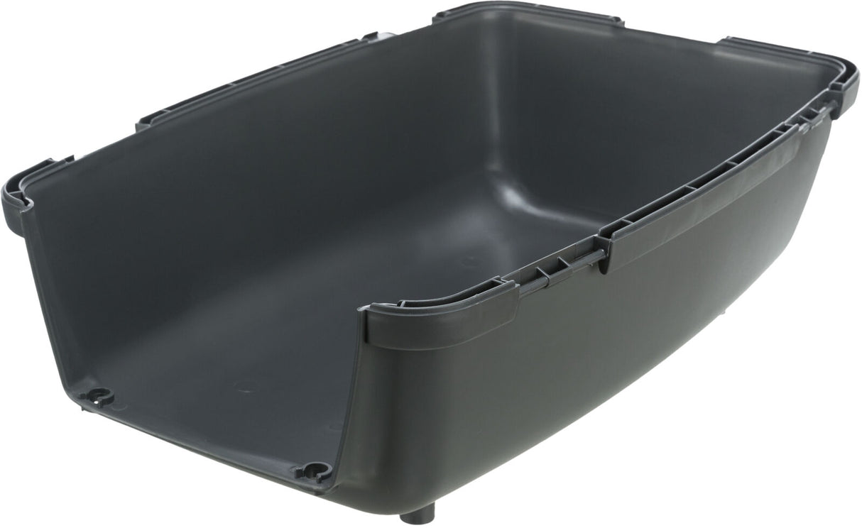 Graue Plastikwanne mit hohen Seitenwänden und abgerundeten Ecken, geeignet zur Aufbewahrung oder als Behältnis.