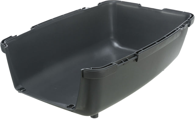 Graue Plastikwanne mit hohen Seitenwänden und abgerundeten Ecken, geeignet zur Aufbewahrung oder als Behältnis.