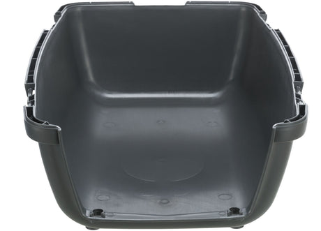 Dunkelgraue Plastikwanne mit erhöhten Seiten und glatter Innenfläche, ohne sichtbare Abdeckungen oder Griffe.