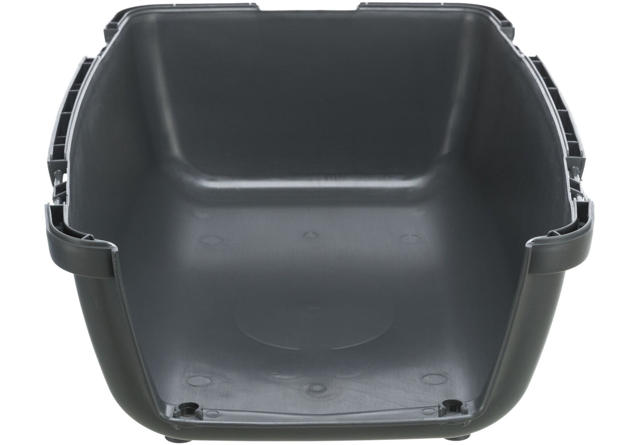 Dunkelgraue Plastikwanne mit erhöhten Seiten und glatter Innenfläche, ohne sichtbare Abdeckungen oder Griffe.