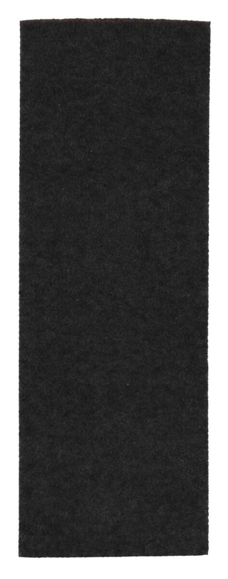 Rechteckiges schwarzes Textilstück in gleichmäßiger Farbe und glatter Oberfläche.
