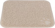 Beige, rechteckige, strukturierte Matte mit einer Pfotenabdruck-Prägung in der Ecke.