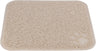 Beige, rechteckige, strukturierte Matte mit einer Pfotenabdruck-Prägung in der Ecke.