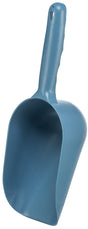 Blauer Kunststoffschaufel mit langem Griff, geeignet zum Schöpfen von Materialien, oval geformte Schaufelfläche.