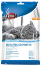 Verpackung mit schlafender grauer Katze, blauer Aufschrift "BEUTEL FÜR KATZENTOILETTEN", Marke "TRIXIE".