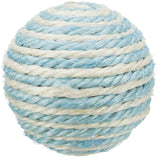 Runde Kugel aus verflochtenem, zweifarbigem Seil in Blau und Weiß.