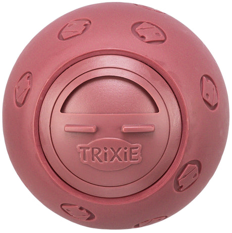 Runder, roter Spielzeugball mit eingeprägten Mustern und zentralem Logo "TRIXIE".