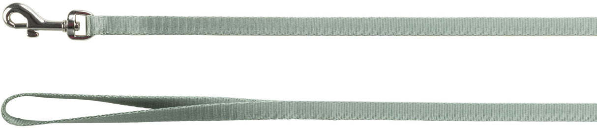 Grüne Stoff-Hundeleine mit Metallschließe und Handschlaufe, einfaches Design.
