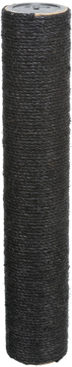 Schwarzer, zylindrischer Sisal-Kratzbaumstab mit sichtbaren Texturen auf der Oberfläche.