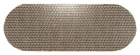 Rechteckiges Objekt mit einer Oberfläche aus brauner, welliger Pappe, die ein regelmäßiges, dreieckiges Muster zeigt.