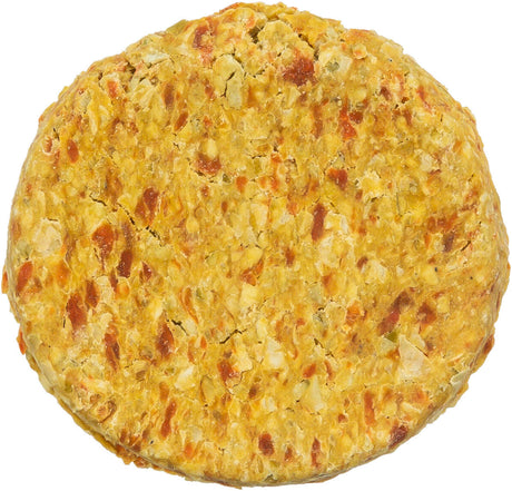 Ovaler, körniger, goldbrauner Laib mit unregelmäßiger Oberfläche und roten Sprenkeln.