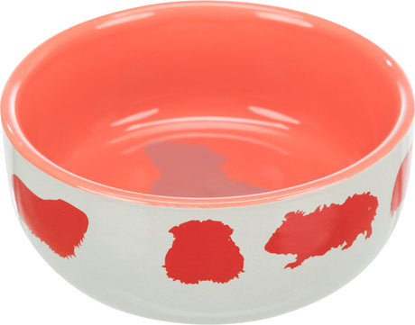 Rote Schüssel mit weißen Silhouetten rundum und rotem Innenbereich.