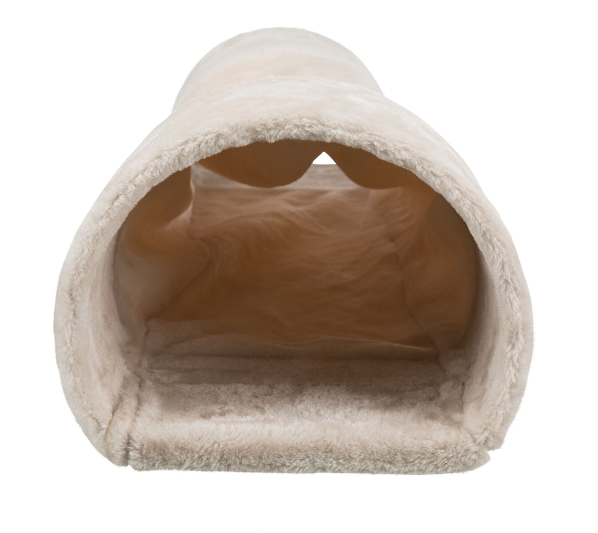 Beigefarbene, runde Höhle aus weichem Material mit offenem Eingang und geschlossener Rückseite.