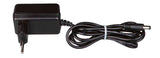 Schwarzes Netzteil mit Eurostecker und langem, aufgewickeltem Kabel, geeignet für elektronische Geräte.