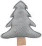Grauer Filzanhänger in Form eines Tannenbaums mit beigem Sockel.