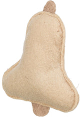 Beiges, glockenförmiges, weiches Objekt mit strukturiertem Oberflächenmaterial, ein kleiner Griff oben.