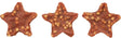 Drei sternförmige, bräunliche Leckerlis mit unregelmäßigen, hellen Punkten auf weißem Hintergrund.