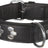Schwarzes Hundehalsband aus Leder mit silbernen, sechseckigen Metallapplikationen und Ring.