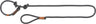 Graue Hundeleine aus geflochtenem Material mit Schlaufe und knotengestütztem Karabiner, Ledertags sind sichtbar.