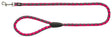 Geflochtene Hundeleine in Pink und Grau mit silbernem Karabinerhaken und schwarzem Verschlussdetail.