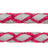 Geflochtene rote und graue Leine mit Metallhaken und -ringen.