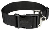 Schwarzes Hundehalsband mit Klickverschluss und silbernem D-Ring, Text "TRIXIE" auf Verschluss eingeprägt.