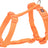 Orangefarbiges Hundegeschirr aus Nylon mit verstellbaren Riemen und Schnallen, Metallring zur Befestigung.