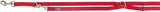 Rote Hundeleine aus gewebtem Material mit silbernem Karabinerhaken und Metallringen.